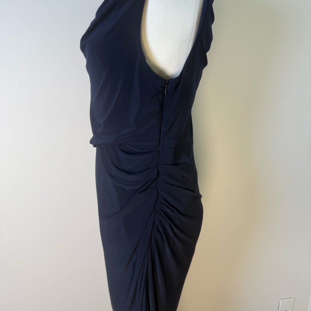 Vera Wang Sleeveless Navy Blue Cowl Neck Ruched Waist Knee Length Dress Size 10 - Picture 2 of 7